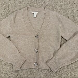 H&M Rhinestone Button Beige Knot Cardigan XS